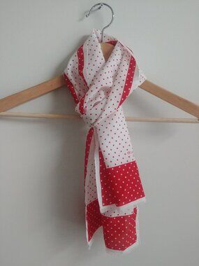Vintage Monique Martin red and white polka dot silky rectangle scarf